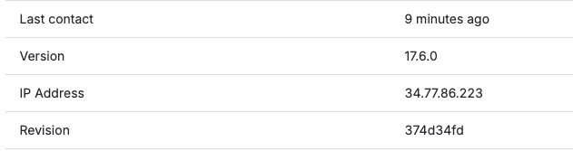 Runner details page showing the IP address field for a project runner