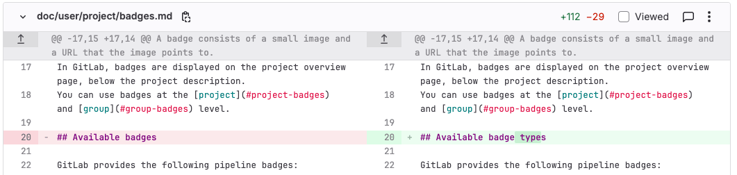 Merge request code changes in side-by-side mode.