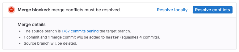 A merge request blocked due to a merge conflict